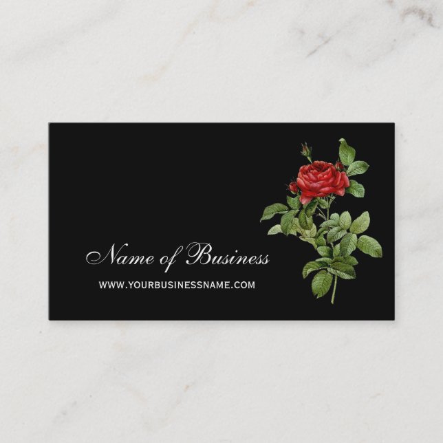 Classic Red Rose Elegant Red and Black Floral Business Card (Front)