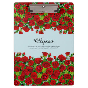 Classic Red Rose Garden Romantic Custom Name Clipboard