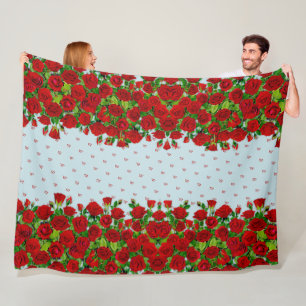 Classic Red Rose Garden Romantic Custom Name Fleece Blanket