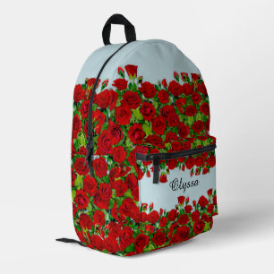 Classic Red Rose Garden Romantic Custom Name  Printed Backpack