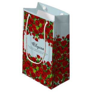Classic Red Rose Garden Romantic Custom Name Small Gift Bag