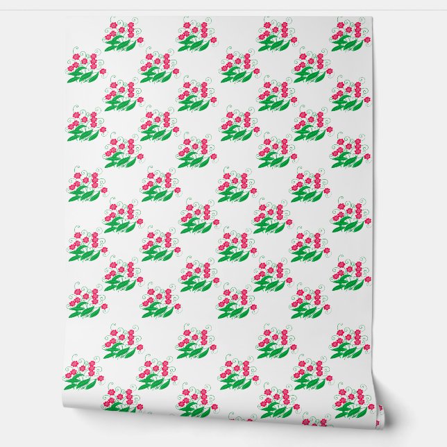 : Classic Red Rose & Green Leaf Botanical  Wallpaper (Unrolling)