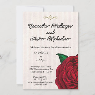 Classic Red Rose on Vellum Wedding Invitation
