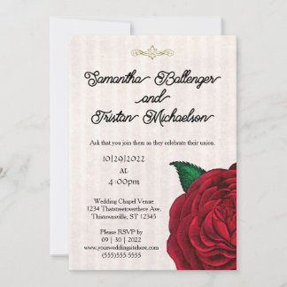 Classic Red Rose on Vellum Wedding Invitation
