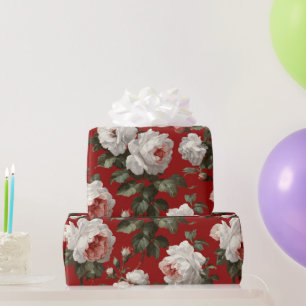 Classic Red Rose White Floral Pattern Wrapping Paper