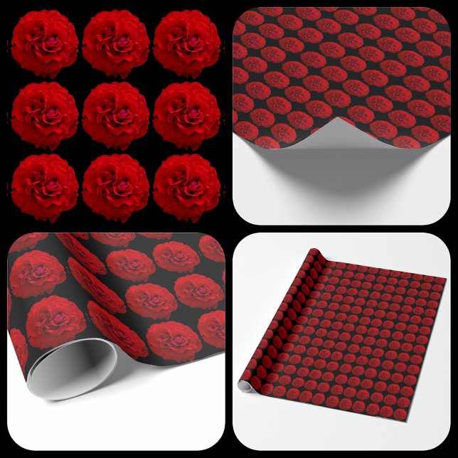 Classic Red Roses on Black Photographic Wrapping Paper (Creator Uploaded)