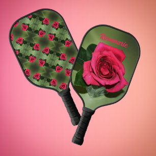 Classic Red Roses on Green Floral Personalised Pickleball Paddle