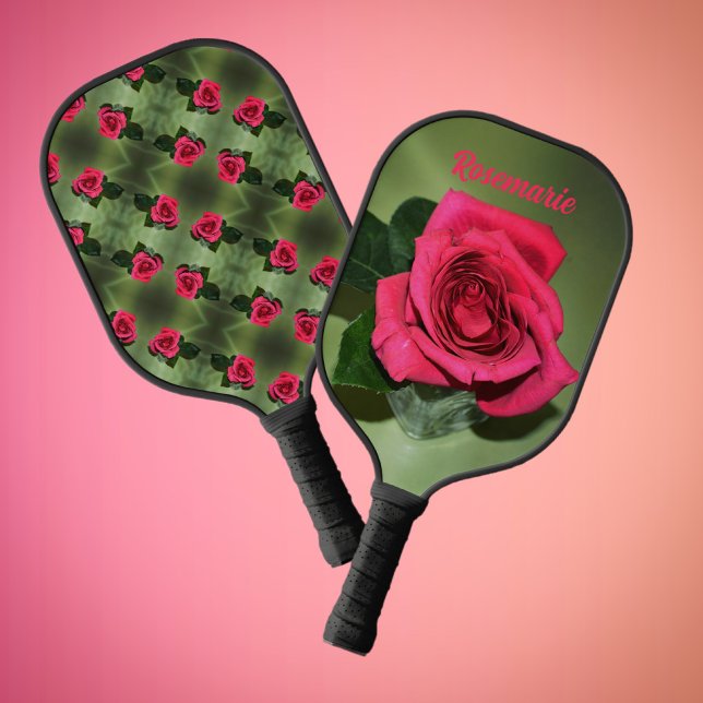 Classic Red Roses on Green Floral Personalised Pickleball Paddle (Creator Uploaded)