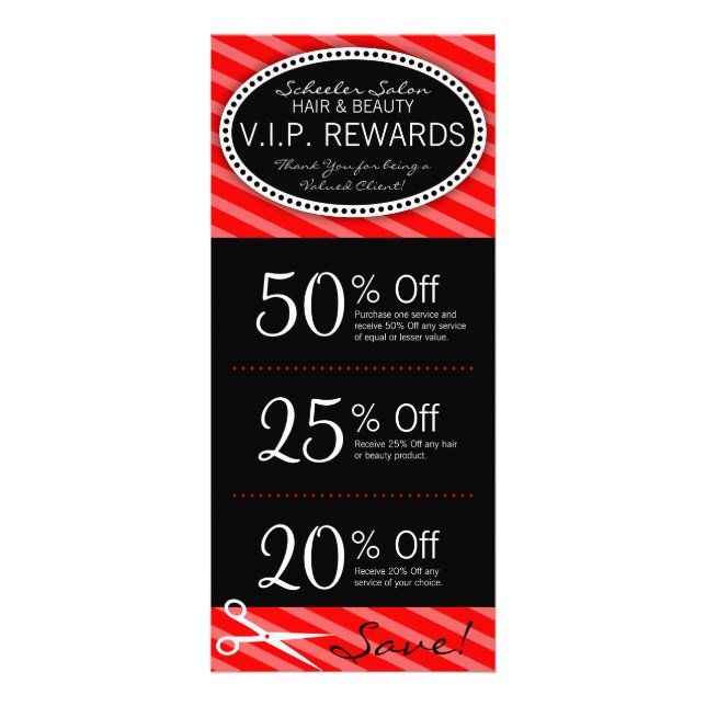 Classic Red Salon Coupons Rack Card (Front)