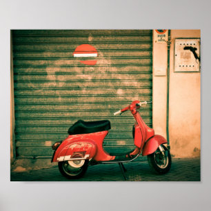 Classic red scooter in Italy Poster