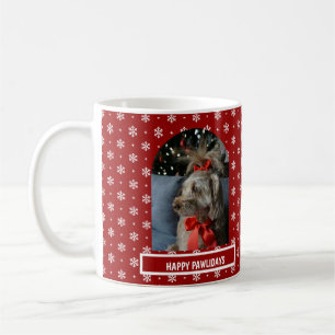 Classic Red Snowflakes Arched Photo Pet Christmas Coffee Mug