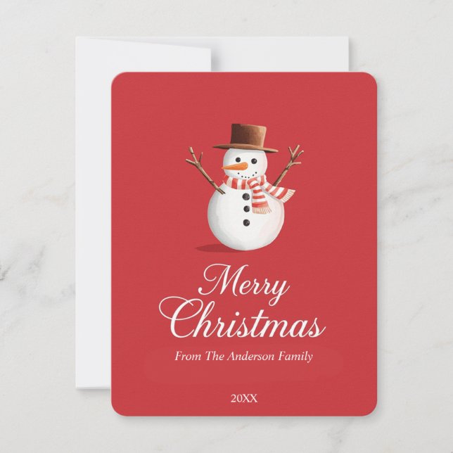 Classic Red Snowman Family Christmas Holiday Card (Front)