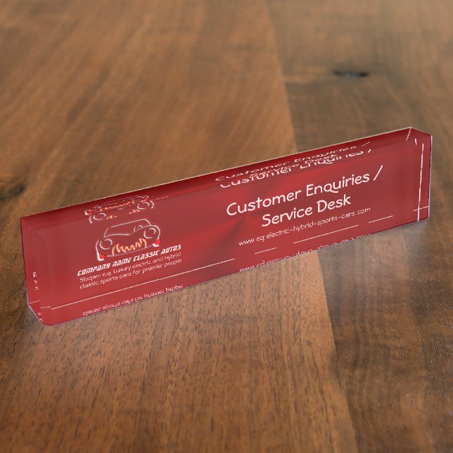 Classic Red Sports Auto on Crimson Metallic-look Nameplate (Side)