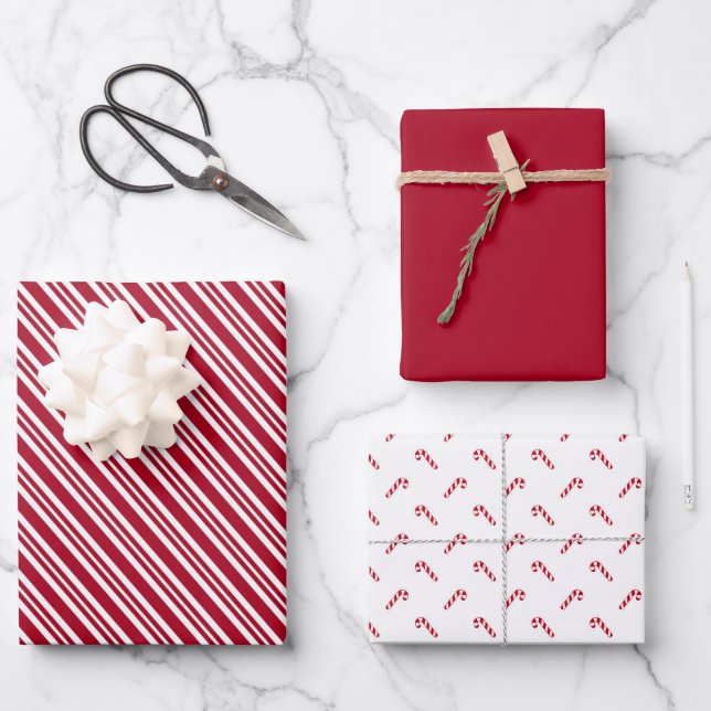 Classic Red Stripe Candy Cane Holiday Wrapping Pap Wrapping Paper Sheet (Front)