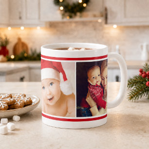 Classic Red Stripe Holiday Photo Collage Coffee Mug