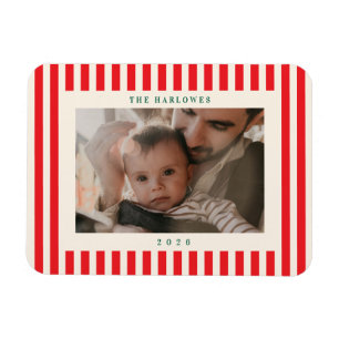 Classic Red Stripe One Photo Christmas Holiday Magnet
