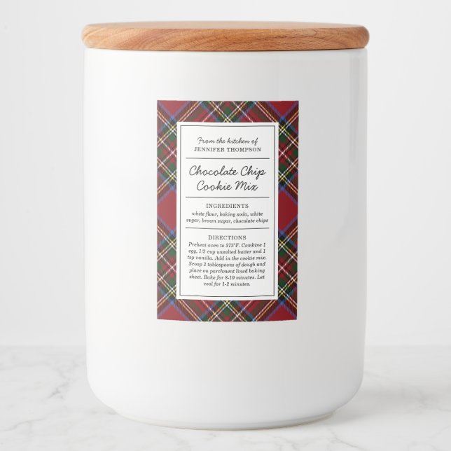 Classic Red Tartan Holiday Food Label (Front)