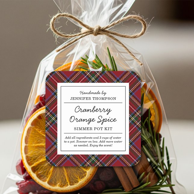 Classic Red Tartan Holiday Simmer Pot Square Sticker (Creator Uploaded)