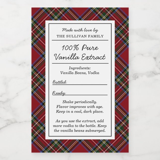 Classic Red Tartan Holiday Vanilla Extract Label (Single Label)
