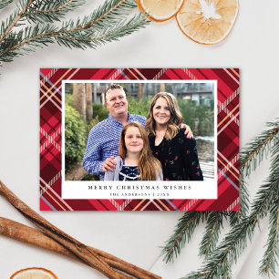 Classic Red Tartan Plaid Frame   Holiday Photo Card