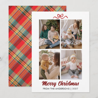 Classic Red Tartan Plaid Hand Lettered Christmas Holiday Card