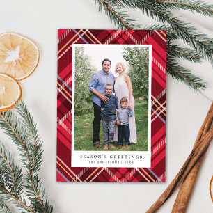 Classic Red Tartan Plaid Holiday Photo Card