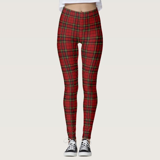 Classic Red Tartan Plaid Leggings (Front)