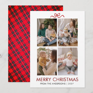Classic Red Tartan Plaid Multi Photo Christmas Holiday Card