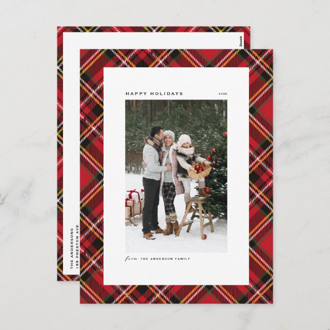 Classic Red Tartan Plaid Pattern Photo Holiday Postcard (Front/Back)
