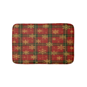Classic Red Tartan with Golden Snowflakes Bath Mat