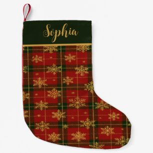 Classic Red Tartan with Golden Snowflakes Small Christmas Stocking
