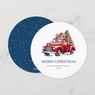 Classic Red Truck Blue Merry Christmas Card