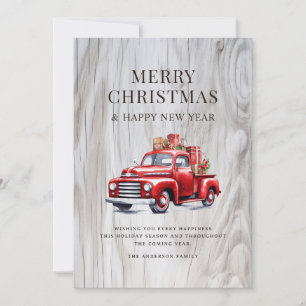 Classic Red Truck Christmas Presents Rustic Wood Holiday Card