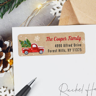 Classic Red Truck Christmas Tree Snowflakes Kraft