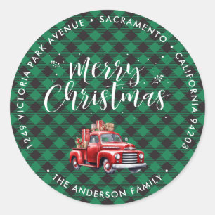 Classic Red Truck Green Christmas Return Address Classic Round Sticker