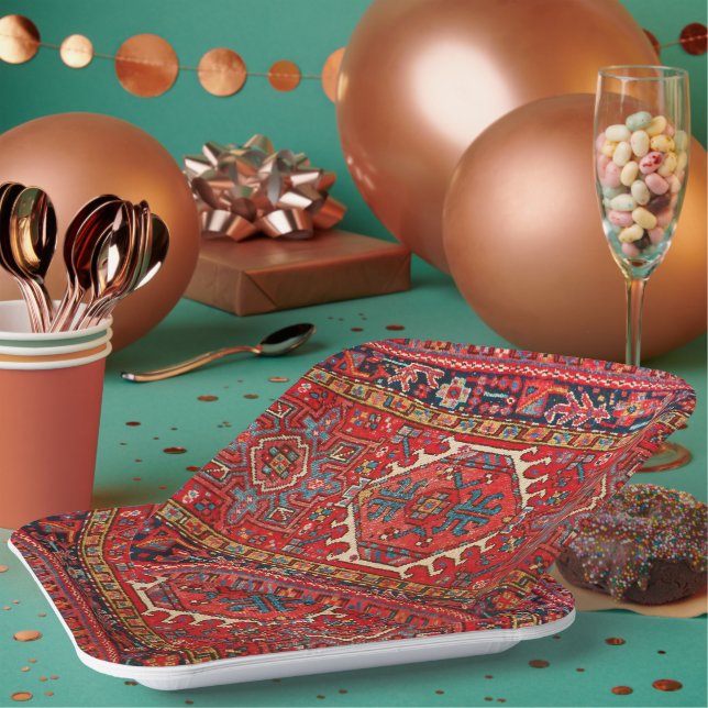 Classic Red Turkish Persian Oriental Rug   Paper Plate (Multi)