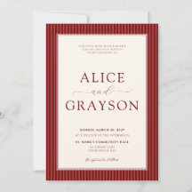 Classic Red Velvet Script Striped Wedding Invitati
