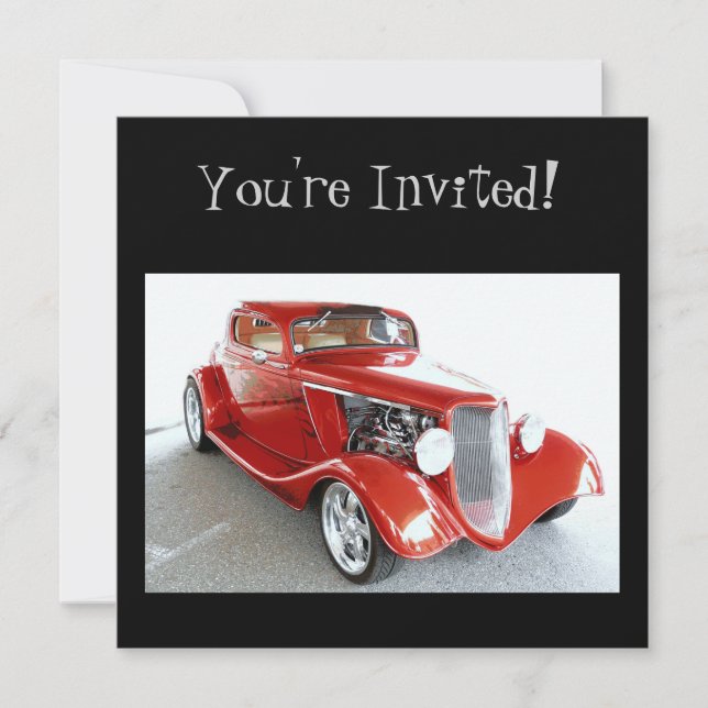 Classic Red Vintage Car -  You're Invited! Invitation (Front)