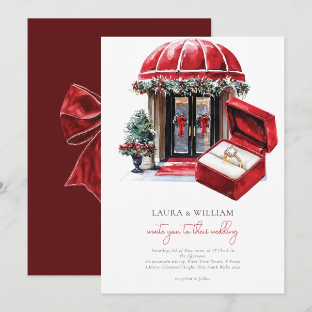 Classic Red Vintage Christmas Wedding Invitation (Front/Back)