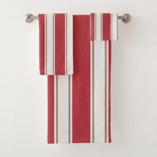 Classic Red, White and Mocha Mouse Stripes Bath Towel Set