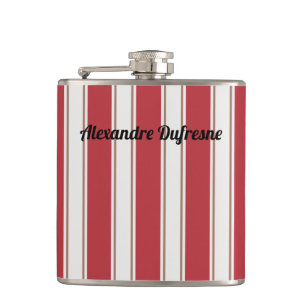 Classic Red, White and Mocha Mouse Stripes Hip Flask
