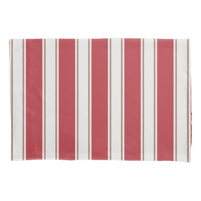 Classic Red, White and Mocha Mouse Stripes Pillowcase (Front)
