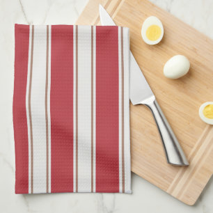 Classic Red, White and Mocha Mouse Stripes Tea Towel