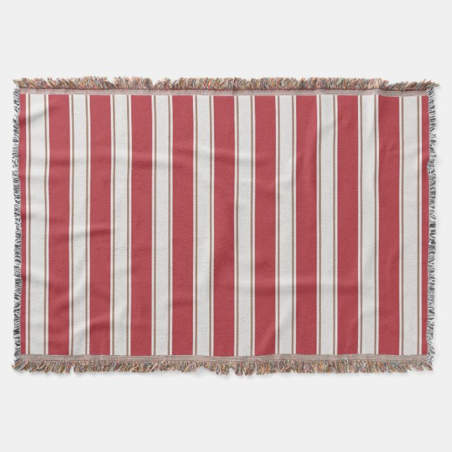 Classic Red, White and Mocha Mouse Stripes Throw Blanket (Front)