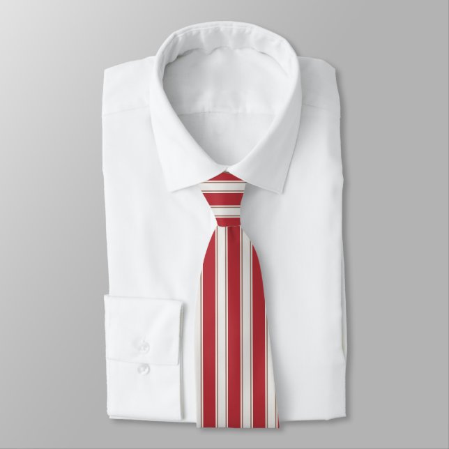 Classic Red, White and Mocha Mouse Stripes Tie (Tied)