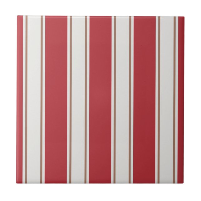 Classic Red, White and Mocha Mouse Stripes Tile (Front)