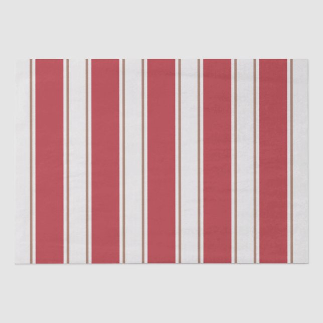 Classic Red, White and Mocha Mouse Stripes Tissue Paper (Front)