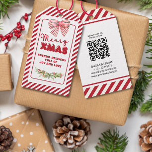 Classic Red White Floral Berries Xmas Gift Tags