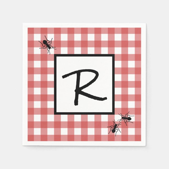 Classic Red White Gingham Ants BBQ Picnic Napkin (Front)