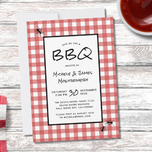Classic Red White Gingham Ants BBQ Picnic Party Invitation